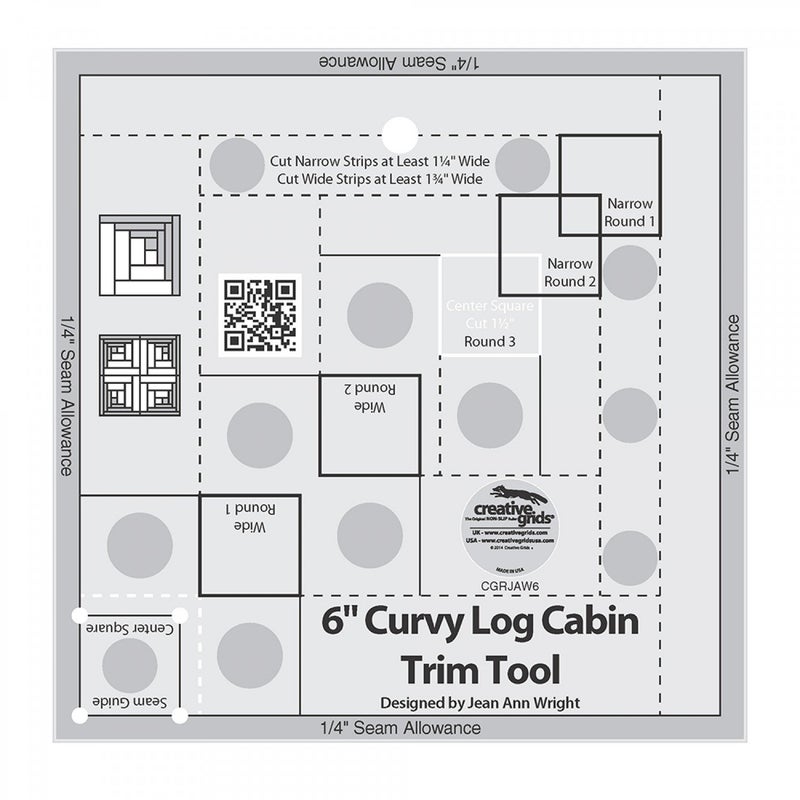 Creative Grids Curvy Log Cabin Trim Tool Quilt Ruler â€“ CGRJAW6 â€“ Made in USA, 6-1/2in x 6-1/2in, Non-Slip Grip Acrylic Quilting, Sewing, Crafting, Patchwork Ruler & Template - Image 1